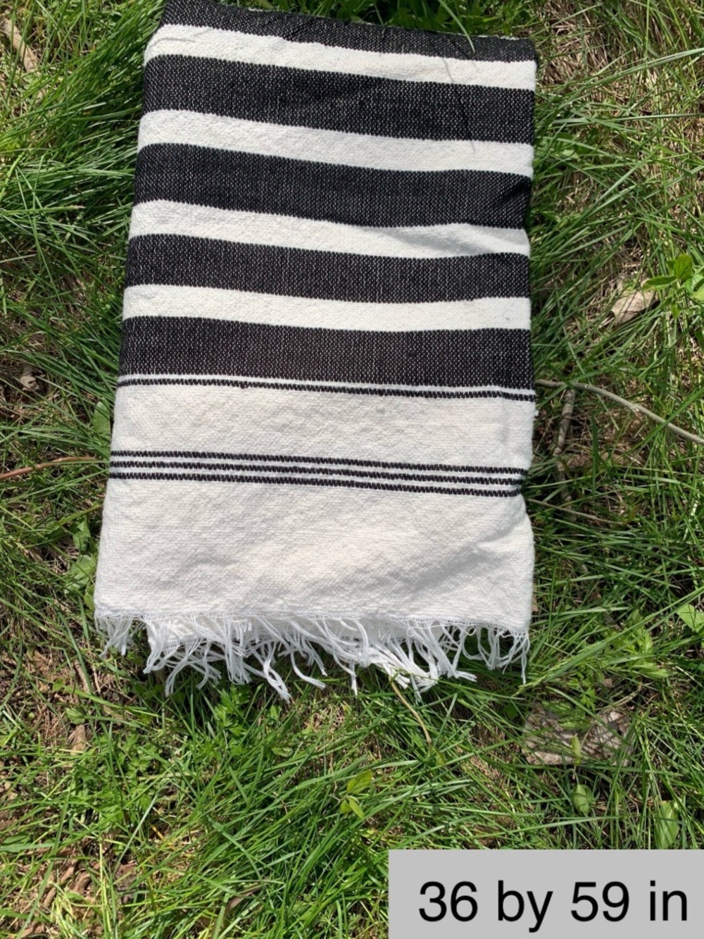 New handwoven Striped Black and White picnic Blanket cotton - Classic Cozy Style